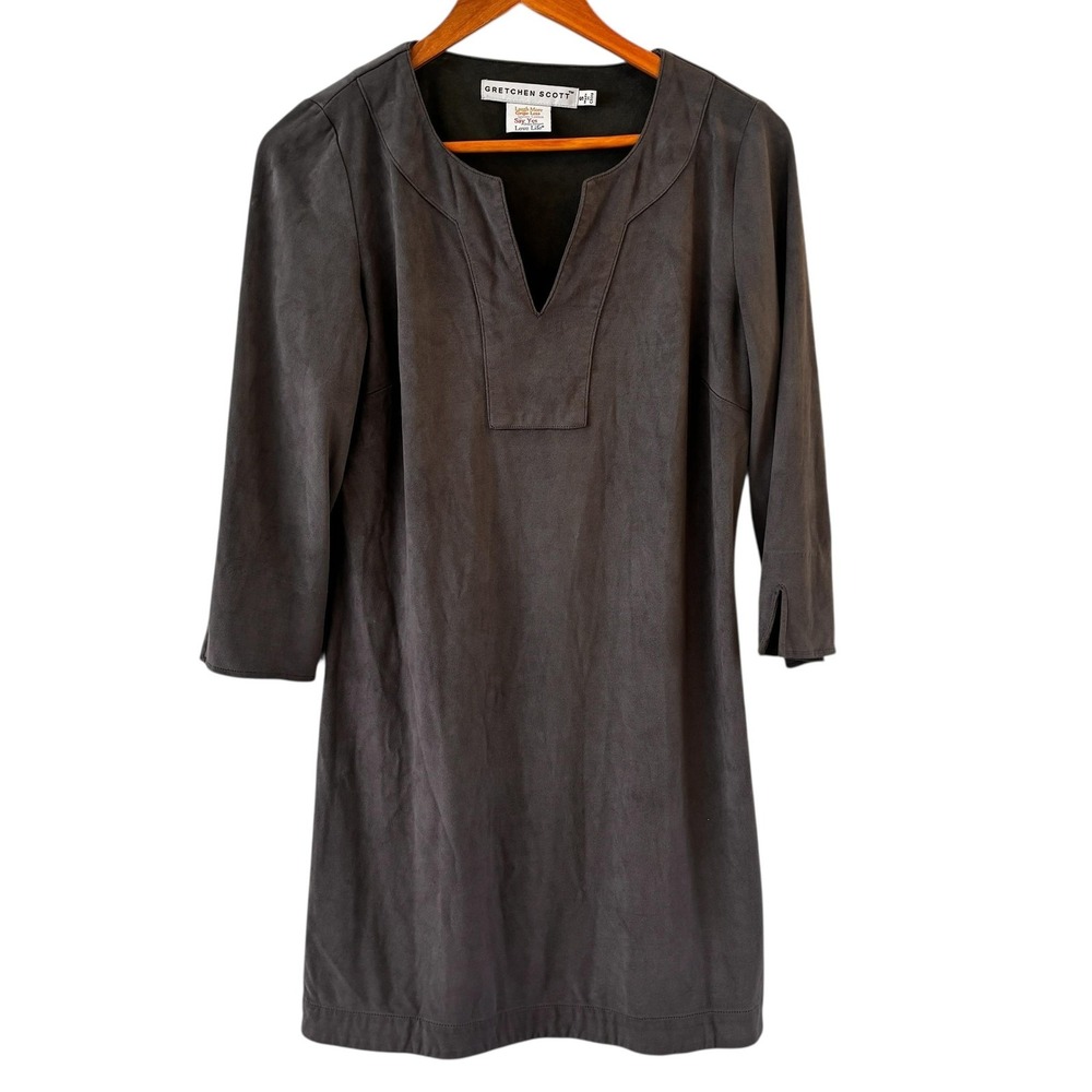 Gretchen Scott Womens‎ Gray Faux Suede Shift Dress Size S 3/4 Sleeve Career